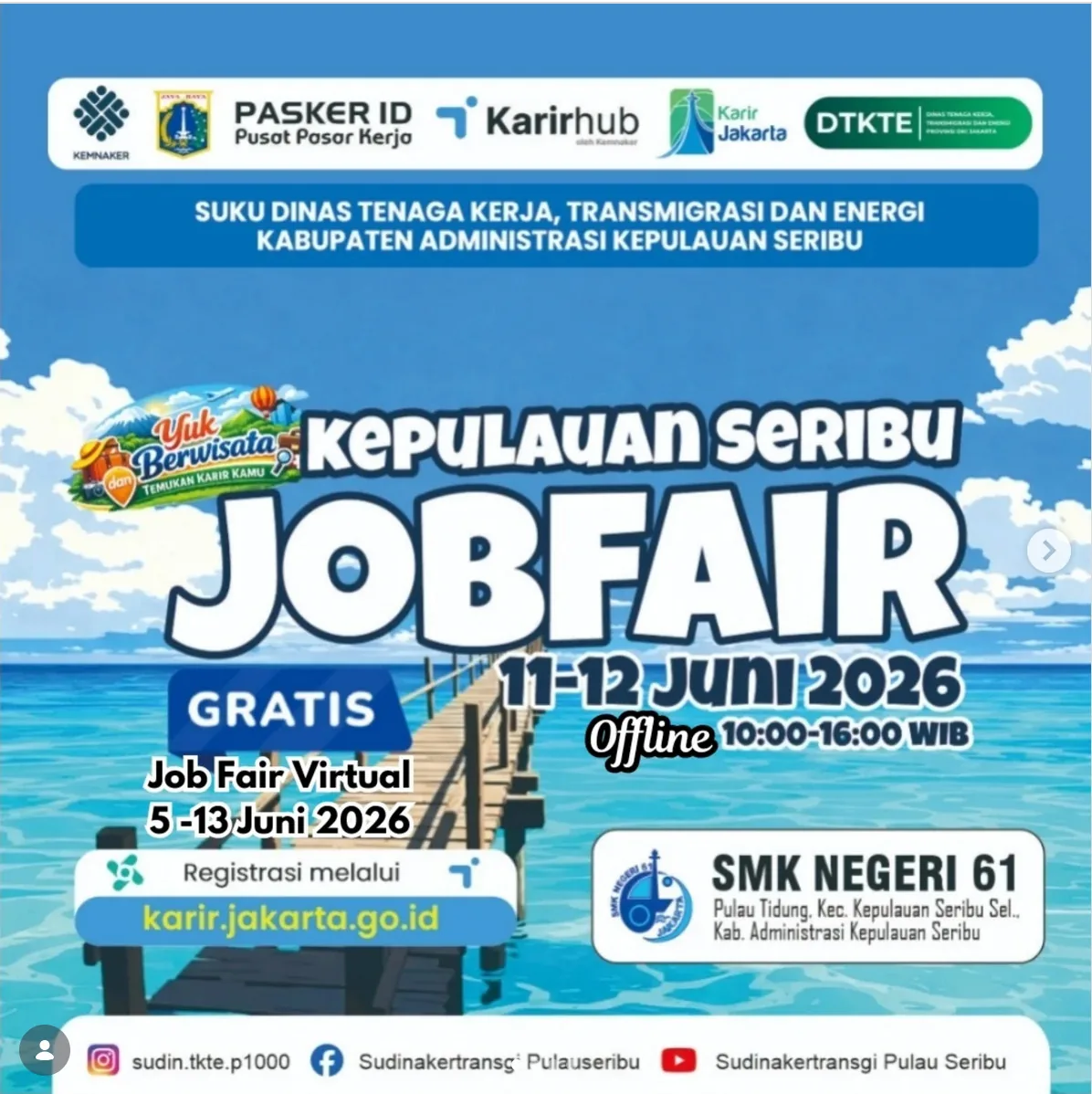 Job Fair Kabupaten Magetan 2026 (Suku Dinas TKTE Wilayah Kepulauan Seribu) : 10-11 Juni 2026